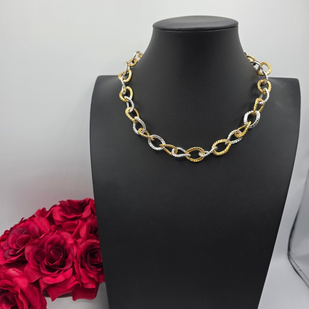 Lauren Ralph Lauren Two Tone Twisted Rope‎ Chunky Link Necklace Gold Silver 17in